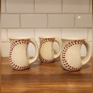 Pottery Glazed Embossed Baseball Stitch DEI Sports Novelty Mugs- Set of 3